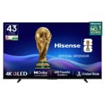 Hisense 108 cm (43 Inches) 4K Ultra HD Smart QLED TV | 48W Powerful Speakers | Dolby Atmos & HDR10+ | ALLM, VRR & Game Mode | Cricket Mode | AI 4K Upscaler | VIDAA OS | 43E75Q (Black)