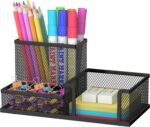 Homaxa Pen Holder Desk Organizer – 3 Compartment Pencil Cup for Office Supplies, Workspace Accessories & School Desk Storage, Black Metal Mesh Desk Organizer