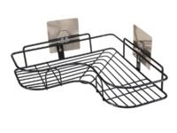 Home Essentials Magic Sticker Series Self-Adhesive Metal Bathroom Corner Shower Caddy, Stainless Steel Bathroom Storage Hanging Shower Caddy Rack - Black