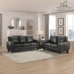 Homeify Adan Wooden 2+3 Seater Letherette Sofa for Living Room (Letherette,Black)