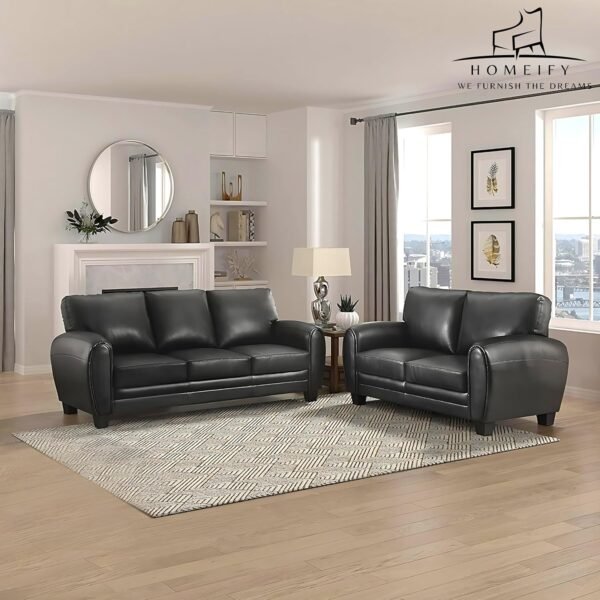 Homeify Adan Wooden 2+3 Seater Letherette Sofa for Living Room (Letherette,Black)