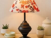 Homesake® Black Metal Table Lamp | for Living Room | Modern Bedside Light with Shade | Decorative Night Lamp for Bedroom, Study, Office | Home Decor Lighting, E27 Holder, Urn, (Cone Marigold)