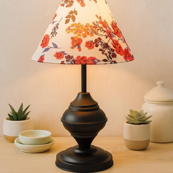 Homesake® Black Metal Table Lamp | for Living Room | Modern Bedside Light with Shade | Decorative Night Lamp for Bedroom, Study, Office | Home Decor Lighting, E27 Holder, Urn, (Cone Marigold)