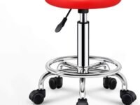 IYB® Adjustable Stool with Regal High Impact Nylon Black Wheels - Multi-Purpose Doctor/Kitchen/Office/Cafeteria/Bar Stool with Red Finish