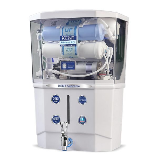 KENT Supreme RO Water Purifier | Advanced RO Tech for Sabse Shudh Paani | RO+UF+TDS Control+UV LED Tank |Auto Flush | 8L | 20 LPH | Ideal for Borewell/Tanker/Municipal Water | Largest Service Network