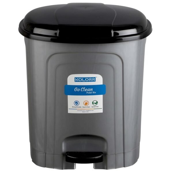 KOLORR Go clean 23 Litres Large Size Plastic Pedal Dustbin Trash Can/Garbage Waste Bin with Lid for Home, Kitchen, Office, Bathroom & Washroom – Silver