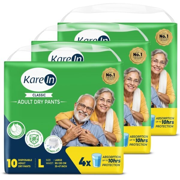 KareIn Classic Adult Diaper Pants, Large 90-120 Cm (35"- 47"), 30 Count, Unisex, Leakproof, Elastic Waist, Wetness Indicator, Pack of 3