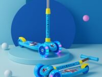 Kidsmate Rider Pro Kick Scooter with Broad PU LED Wheels | 3-Wheel Skating Scooter for Boys & Girls of Ages 2-12 Years | Level Adjustable Height, and Easy Fold Design (Blue)