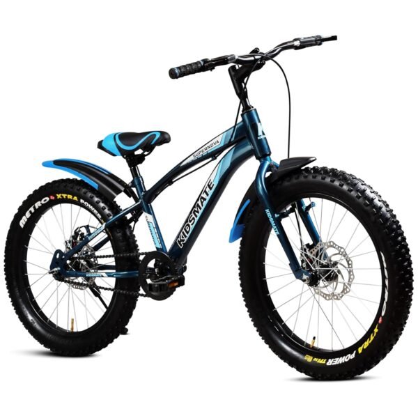 Kidsmate Supernova 20T Semi Fat Tire Cycle for Kids (7–10 Years) | Dual Disc Brake Bicycle with Rigid Fork | 20 x 3.0 Wide Tyres, Strong Steel Frame Bike for Kids - Stelios Blue