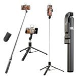 Kratos K9 Selfie Stick Tripod With Light, 67 inch /170CM Reinforced Tripod for Mobile Phone, Multi-Functional Bluetooth Long Selfie Stick for Travel,Vlogging,Compatible with iPhone and All Smartphones
