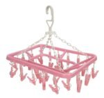 Kuber Industries Baby Clothes Hanger Rack|360 Degree Portable & Rotatable Clips|32 Clips Cloth Drying Hanger|Space Saving Travel & Durable Plastic (Pink)