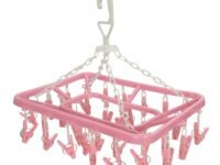 Kuber Industries Baby Clothes Hanger Rack|360 Degree Portable & Rotatable Clips|32 Clips Cloth Drying Hanger|Space Saving Travel & Durable Plastic (Pink)
