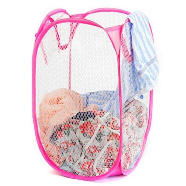 Kuber Industries Nylon Mesh Laundry Basket|Dirty Clothes Basket with Carry Handles|Foldable Pop-up Mesh Hamper (Multi)