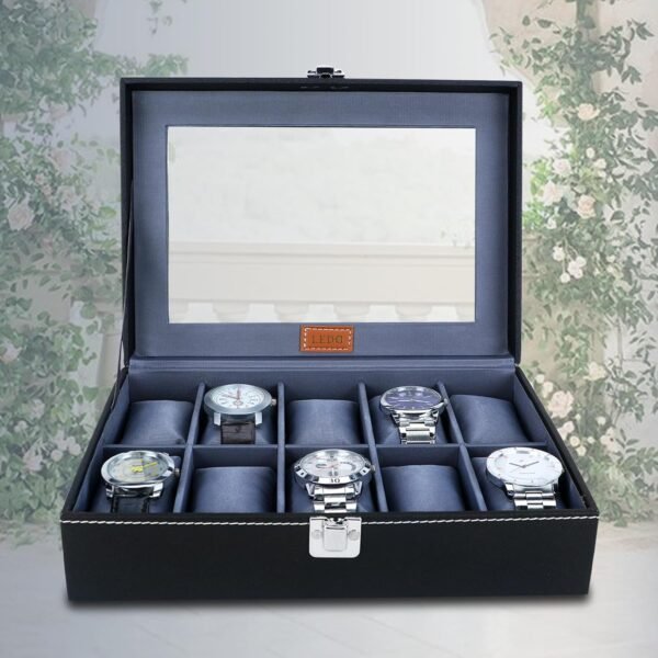 LEDO Leather Men'S And Women'S Watch Box Organizer Case In 10 Slots Of Watches In Black Color (Blackandgray)
