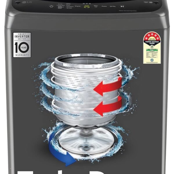 LG 8 Kg 5 Star Smart Inverter Technology Fully Automatic Top Load Washing Machine (T80VBMB4Z, Turbodrum, Auto Prewash, Stainless Steel drum, LED Display, Smart Diagnosis, Middle Black)