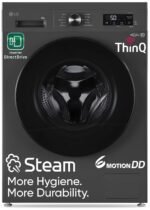 LG 8 Kg, 5 Star, Wi-Fi, Direct Drive Technology, Steam Wash, 6 Motion DD, Fully-Automatic Front Load Washing Machine (FHB1208Z4M, Allergy Care, In-Built Heater, Touch Panel, Middle Black)