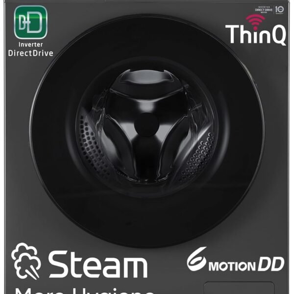LG 8 Kg, 5 Star, Wi-Fi, Direct Drive Technology, Steam Wash, 6 Motion DD, Fully-Automatic Front Load Washing Machine (FHB1208Z4M, Allergy Care, In-Built Heater, Touch Panel, Middle Black)
