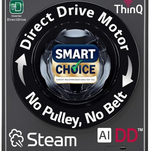 LG Smart Choice, 9 Kg, 5 Star, AI Direct Drive Technology, Steam, 6 Motion DD & Wi-Fi Fully-Automatic Front Load Washing Machine (FHP1209Z5M, Intelligent & Convenient Fabric Care, Middle Black)