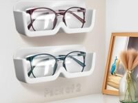 LIVINGBASICS 2 Pieces Specs Holder Wall Mounted/Sunglasses Display Case with Adhesive Sticker/No-Drill Display Stand/Specs Holder Plastic Case/Eyewear Case Shelving/Glasses Holder Plastic (White)