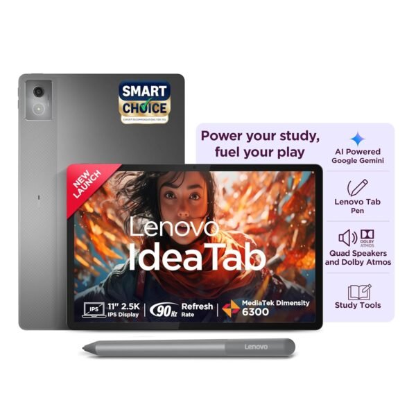 Lenovo Idea Tab Smartchoice with Pen|Wi-Fi| 11 Inch, 2.5K Display, 500 Nits Brightness| 8GB RAM + 256GB ROM (Expandable Up to 2TB) |Mediatek Dimensity 6300|Android 15|4-Speakers with Dolby Atmos, Grey