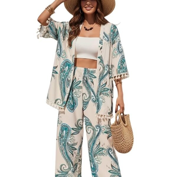 Leriya Fashion Co Ord Set for Women Stylish | Summer Travel Co-Ord Set Short Sleeve Shirt & Wide-Leg Pant | Paisley Printed Stylish Casual Outfit for Summer Cord for Women | Dress for Woman