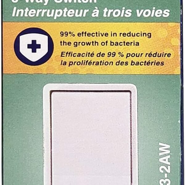 Leviton Antimicrobial 15 Amp 120/277V Decora Rocker 3-Way AC Quiet Switch, 5603-2AW, White