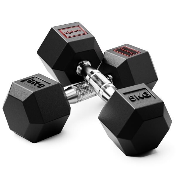 Lifelong Rubber Coated Hexa Dumbbell Set of 2 (5Kg x 2) for Home Gym – Weights for Men & Women – Exercise Equipment (Black)