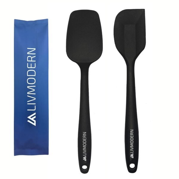 Livmodern Premium Big Silicone Spatula Set of 2-1 yr Brand Warranty, Heat Resistant, No fillers, FDA Certified, 1 Spatula & 1 Spoonula - Set of 2 Black