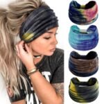 MAYCREATE® 4 Pack Wide Headband for Women, Stretchy Knotted Head Bands for Women, Polyester Tie-dye Print Hairband for Women Ladies, Stylish Hair Bands Yoga Sweatband Sports Head Wraps