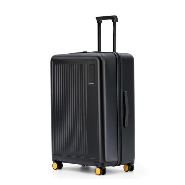 MOKOBARA Transit Luggage Checkin Large|100 Liters Capacity Polycarbonate Hardshell|8 Hinomoto Wheels TSA Approved Lock|for Extended Trips | Black | Money Moves