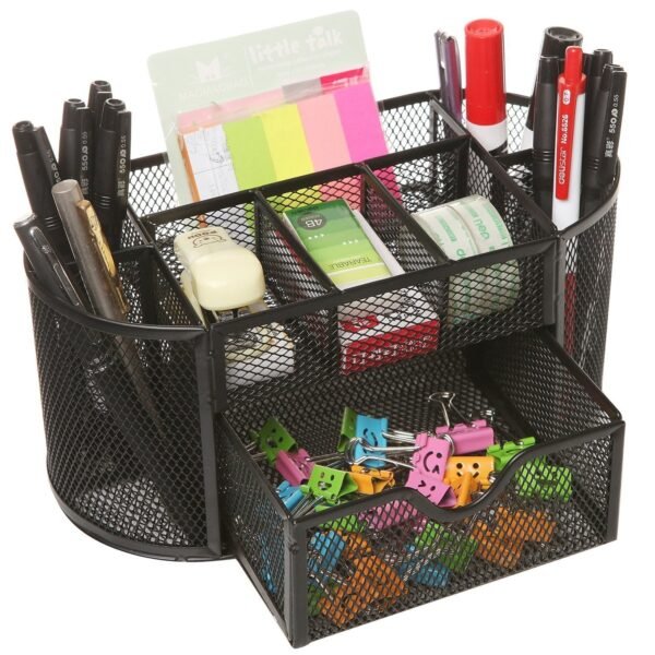 MeRaYo Metal Mesh Office Desk Organizer Stationery Pen Stand (Black Color)