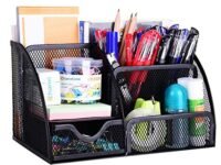 MeRaYo Metal Mesh Pen and Pencil Stationary Storage Tidy Desk Organizer Box with 6 Compartment for Home and Office Accessories (Black color)