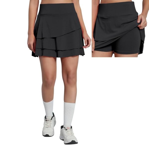 Mehrang Skirt with Shorts for Women's & Girl's Solid High Waist Flared Skater Short Mini 3 Layer Skirt