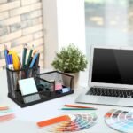 Mesh Desk Organizer With 3 Compartments – Powder-coated Black Metal Pen, Stationery & Sticky Notes Holder, Desktop Caddy For Office, Home, School & Workspace (1Pcs)