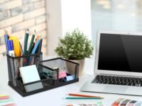 Mesh Desk Organizer With 3 Compartments – Powder-coated Black Metal Pen, Stationery & Sticky Notes Holder, Desktop Caddy For Office, Home, School & Workspace (1Pcs)