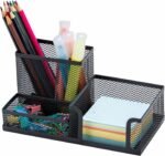 Metal Mesh Desktop Organizer Pen and Pencil Stationery Storage Holder for Home and Office Supplies (3 Compartment) (Black)