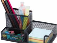 Metal Mesh Desktop Organizer Pen and Pencil Stationery Storage Holder for Home and Office Supplies (3 Compartment) (Black)