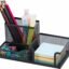 Metal Mesh Desktop Organizer Pen and Pencil Stationery Storage Holder for Home and Office Supplies (3 Compartment) (Black)