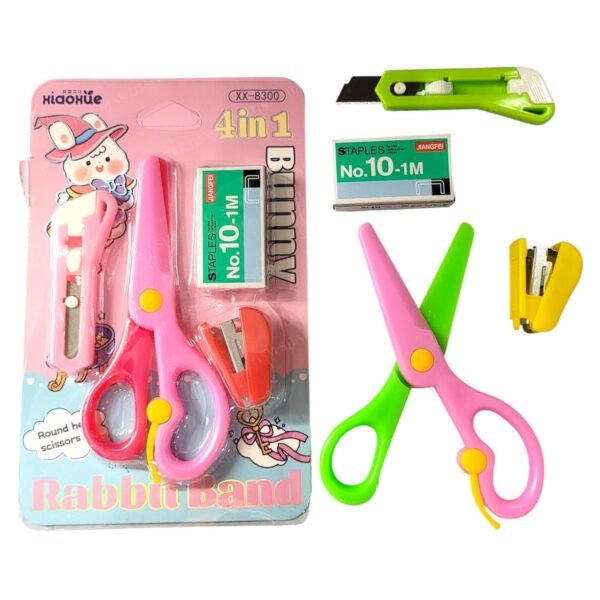 Mini Office Stationery Set with Stapler, Scissors, Washi Tape, 400 Staples, Mixed Colours - 1 Set Random Colour Dispatched