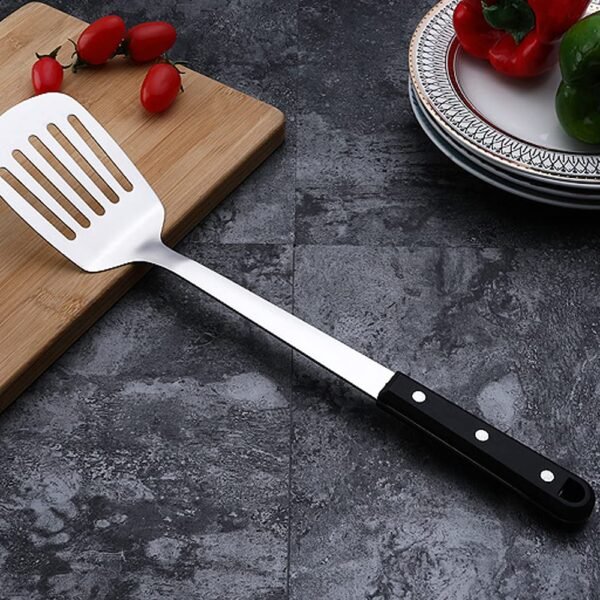 Mockery Stainless Steel Slotted Turner Comfortable Plastic Grip Handle Cooking Flipping Turning Frying and Grilling Refined Strainer for Kitchen Baking Dining Bar, 14 Inch