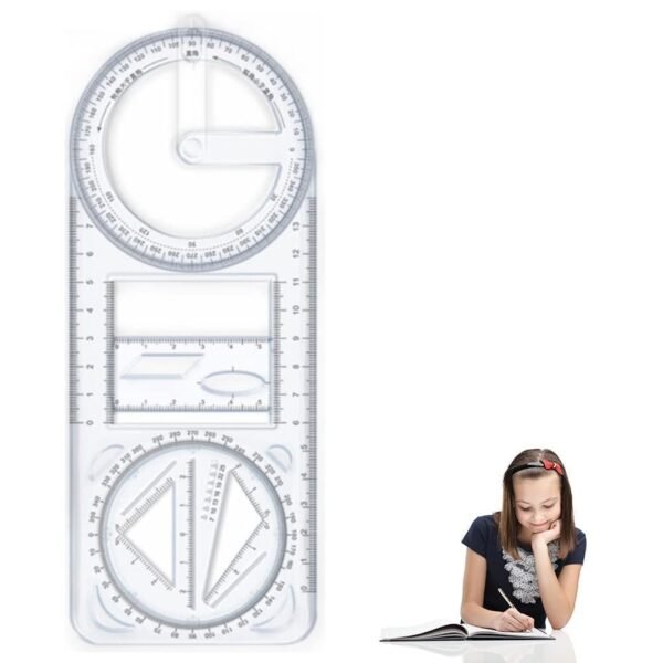 Multi-Purpose Geometry Ruler 360° Protractor Compass Set 8-in-1 Drawing Tool with Triangle Ruler,Protractor,Compass,Stencil & Measuring Scale Math,Drafting,Designer & Student Stationery Kit [ 2 PACK ]
