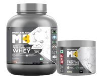 MuscleBlaze Biozyme Performance Whey Protein Powder, Chocolate Hazelnut (2kg / 4.4lbs) & Micronised Creatine Monohydrate CreAMP, Unflavoured (32 Servings, 100g) | Combo Pack