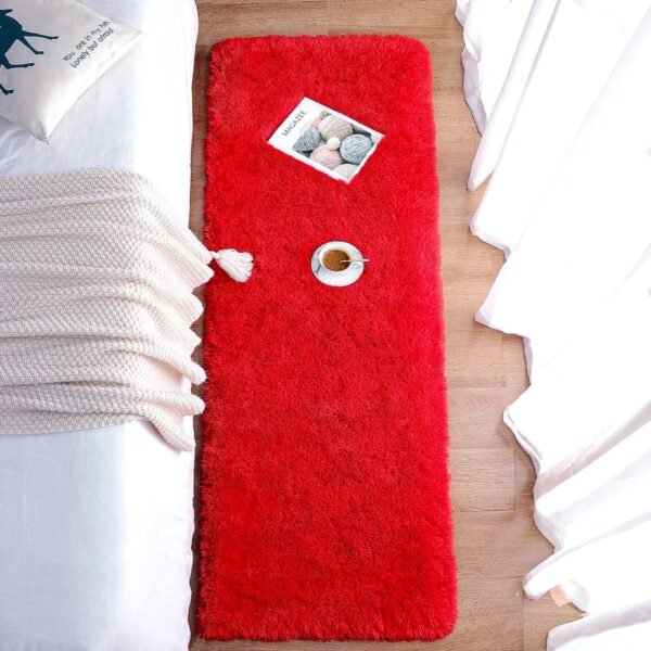 Naze Micro Fiber Shaggy Runner,1.5x4 Feet',Throw Rug for Nursery Room,Fuzzy Plush Rug,Runner,Rectangle,Cute Room Decor for Baby Red