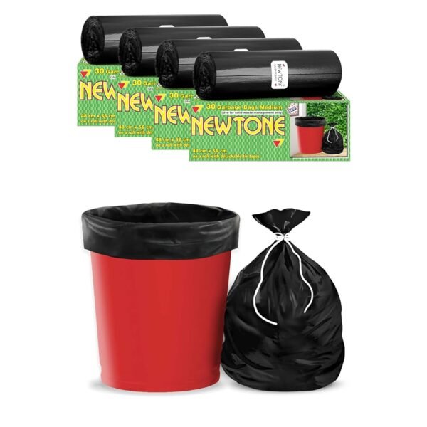 Newtone Garbage Bags | Medium 19 x 21 Inches | 120 Bags (30 Bags X 4 Rolls) | Dustbin/Trash bin | Box Packing | (Black) - Perforated Box for Easy Dispensing
