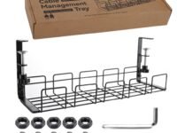 No Drill Under Desk Cable Management Tray, Space-Saving Rack, Sturdy Metal Wire Organizer Basket for Office and Home Standing Desk, 40x13x15cm