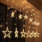 One94Store Star Curtain LED String Lights – 138 LED, 8 Flash Modes, Warm White Copper Wire Fairy Lights for Window, Wall, Garden, Diwali, Christmas, Wedding & Home Decoration (3 Meter)
