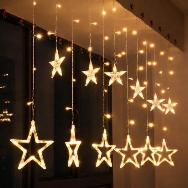 One94Store Star Curtain LED String Lights – 138 LED, 8 Flash Modes, Warm White Copper Wire Fairy Lights for Window, Wall, Garden, Diwali, Christmas, Wedding & Home Decoration (3 Meter)