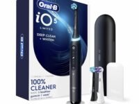 Oral-B Rechargeable Electric Toothbrush, iO5 Limited Deep Clean & Whiten, 5 Cleaning Modes, Visual Pressure Sensor to Protect Gums, Travel Case, 3 Brush Heads, Black