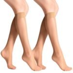 PALAY® 2Pairs Womens Sheer Knee High Stockings, Ultra Stretchable Trouser Socks Over Summer Calf Stockings for Airplane, Flight, Travel Circulation