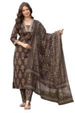 PARTHVI Women’s Cotton Printed Kurta Set with Pants & Dupatta | Elegant Ethnic Wear for Women | Floral Print | Comfortable Suit Set